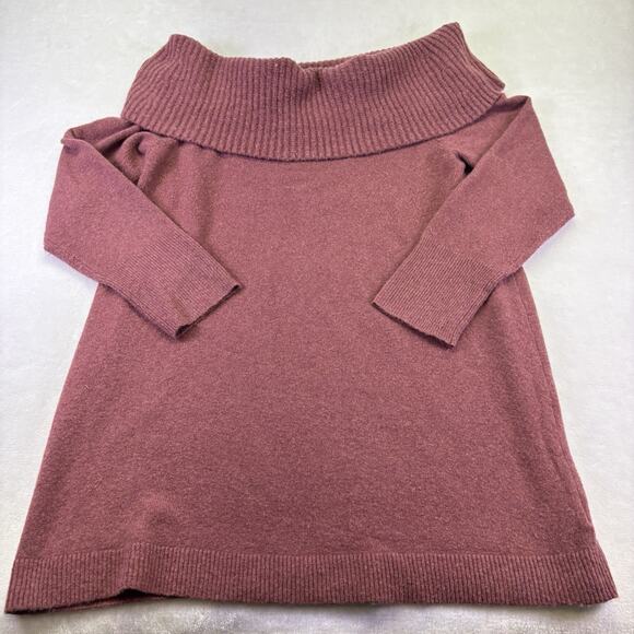 Express Ribbed Off The Shoulder Overlay Oversized Tunic Sweater Wine Red Size XL - Picture 5 of 8